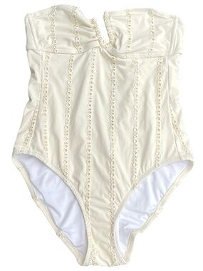 Victoria's Secret Y2K Ivory Eyelet Strapless Bandeau One-Piece Swimsuit (M)